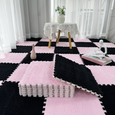 12PCS Interlocking Carpet Tile Plush Patchwork Carpet Soft Puzzle Foam Floor Mat