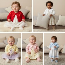 Baby Girl Cardigan Spanish BOWS Knitted Red White Pink Taupe Lemon Blue