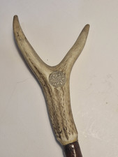 Handmade Antler Walking Stick, Fell, Thumb stick Wood Silver sixpence  47"