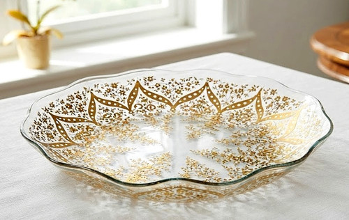 Vintage clear glass plate gold - vintage,