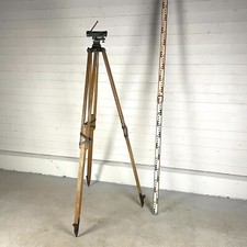 Vintage Adjustable Surveyors Tripod with Sight and 3 Metre Staff