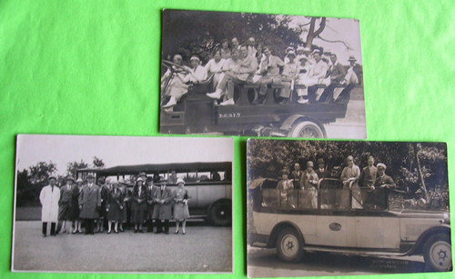 Three charabanc buses postcard - buses,