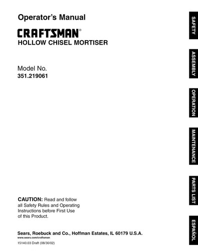 Craftsman 351 219061 - craftsman, hollow
