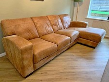 4 Seater Tan Rustic Leather Corner Sofa (PTP)