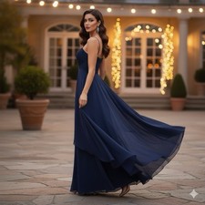 COAST Navy Blue Chiffon Maxi Dress UK 12 Formal Gown Bridesmaid Wedding Guest