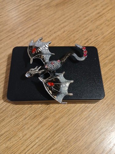 Grey dragon brooch silver tone - grey,