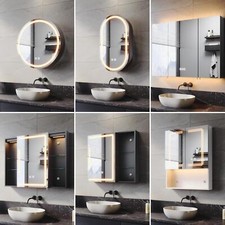 White LED Bathroom Mirror Cabinet with Demister Shaver Socket Dimmable Lighting
