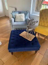 buttoned footstool  French velvet navy blue  size  80cm / 80cm / h 38cm