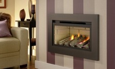 Crystal Boston Gas Fire - Remote Control - Copper Trim - Logs - Black Interior