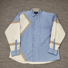 Wrangler Western Shirt Mens XL Blue White Denim Cotton Cowboy Line Dancing