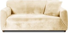 Thick Velvet Sofa Covers 1 2 3 4 Seater High Stretch Non-Slip Couch Cover Beige