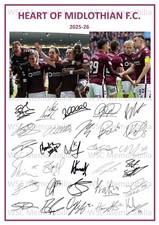 11923. 2025-26 Heart of Midlothian Signed Team Sheet PRINTED AUTOS A4 Hearts