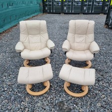 Pair of Ekornes Stressless Mayfair Recliner Chairs & Footstools Beige Leather