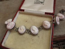 vintage queen conch shell cameo bracelet Italian 800 silver, original card box