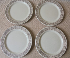 Purbeck Pottery Brown Diamond Large Dinner Plates 1970s Seconds x4 vgc Poole