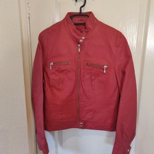 MILAN.  Red, Genuine Leather Rock Chick Biker Style bomber Jacket UK 10