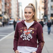 Urban Outfitters Ed Hardy Motif Cropped Hoodie Size S New Without Tags