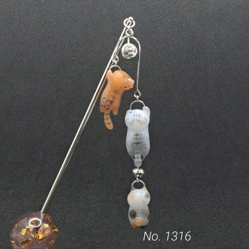 Kanzashi hairpin cats - 3,