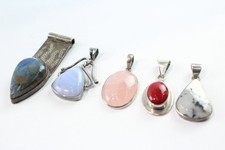Sterling Silver Gemstone Pendants Blue Lace Agate Labradorite x 4 (35g)