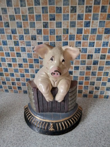 Cast iron door stop pig - cast,