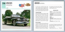 Lincoln - Continental - 1946 Luxury - Classic Cars Collectors Club Card