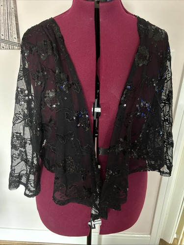 Black lave sequin shrug - black,