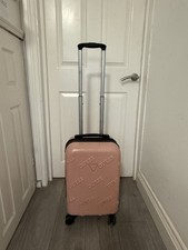 Guess Pink Hard Shell Carry On Suitcase 4 Wheel Spinner Expandable VGC