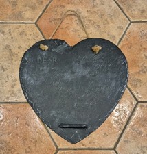 LARGE HEART SHAPED SLATE HANGING CHALKBOARD WITH CHALK REST - 35.5CM ACROSS