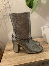 Pinko Metallic Silver Leather Ankle Boots UK3 Made in Italy New in Box