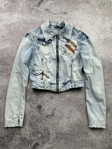 Distressed denim biker jacket - distressed,