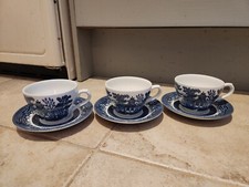 Vintage Blue Willow Churchill Tea Cups And Saucers Set of 3 *Read*