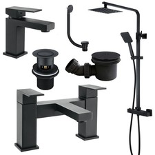 Matt Black Basin Bath Filler Tap Waste Clicker Plug Solid Brass Shower Premium