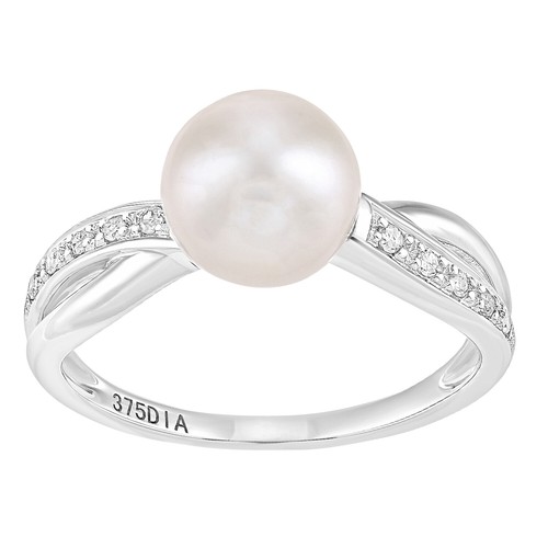 9ct white gold - pearl, and