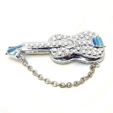 Vintage STAYBRITE Guitar Brooch Faux Marcasite Lapel Pin Jewellery Gift Musician