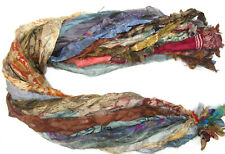 Recycled sari silk ribbon, over 10 yards, various colours, unstitched