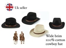 Wide Brim Western Cotton Cowboy Hat, fast post, UK seller