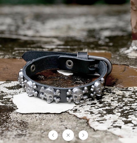 Silver skull leather - skull, punk