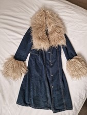 Vintage 90s Y2K Denim Penny Lane Afghan Coat M Hippy Boho Festival Grunge Retro
