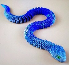 PYTHON SNAKE 30cm Fully articulated 3d Printed Model (Blue Silvery) - New 