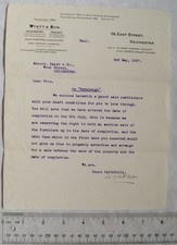 1927 letter Wyatt & Sons, Chichester re Ferneligh