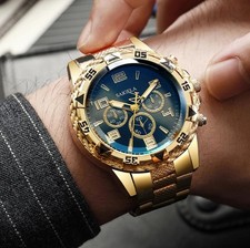 Mens Gold Watch New UK Luxury Fashion Casual Watch