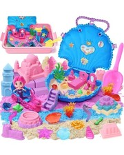 Mermaid Magic Sandbox Kit with 900g Magic Sand, Castle Molds, Gems, Sensory Toys