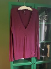 Sweaty Betty Long V Neck Jersey Top Size L Dark Pink Gorgeous!