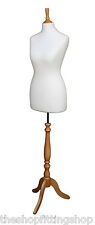 DELUXE Size 8 Female Dressmakers Dummy Mannequin Tailors White Bust Beech Stand 