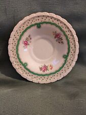 new hall hanley green cream & pink saucer 15cm