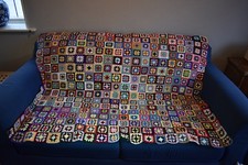 Hand Made Crochet Granny Square Blanket, Vintage