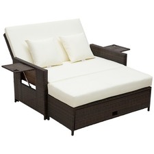 Rattan Day Bed 2-Seater Brown