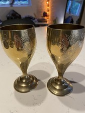 2 Vintage Gold Metal Goblets Wine Glasses