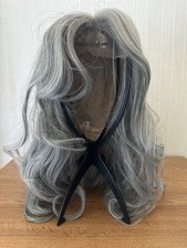 Grey Long Wig 16" wavy with bangs - monofilament wig BNWT