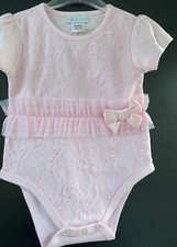 Baby Pink Girl Bodysuit Soft Top Frilly Pink Flower Lace Body Vest 9-12-18-24 Mo